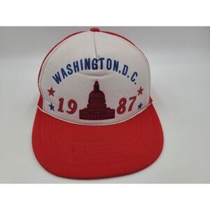 Vintage Washington DC 1987 Sam Jung Mesh Trucker Snapback Hat Cap Men White‎ Red